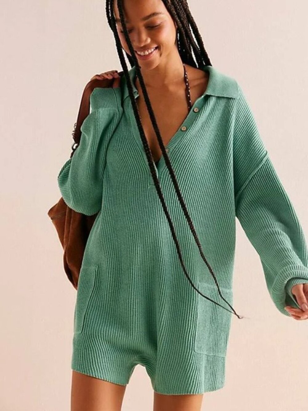 FREE PEOPLE BEACH Picnic Sweater Romper Green Size XS